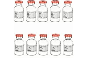Biocomma 10pcs 20ml Sterile Empty Vial with Plastic Aluminum Flip Off Caps，Penicillin Bottle 20mm Crimp Top Sterile Transparent Borosilicate Lab Sample Vial (Transparent)