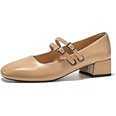 GotSoft Women's Mary Jane Low Pearl Heels Closed Square Toe Pumps Ballet Dressy Double Strap Comfortable Slip on Shoes