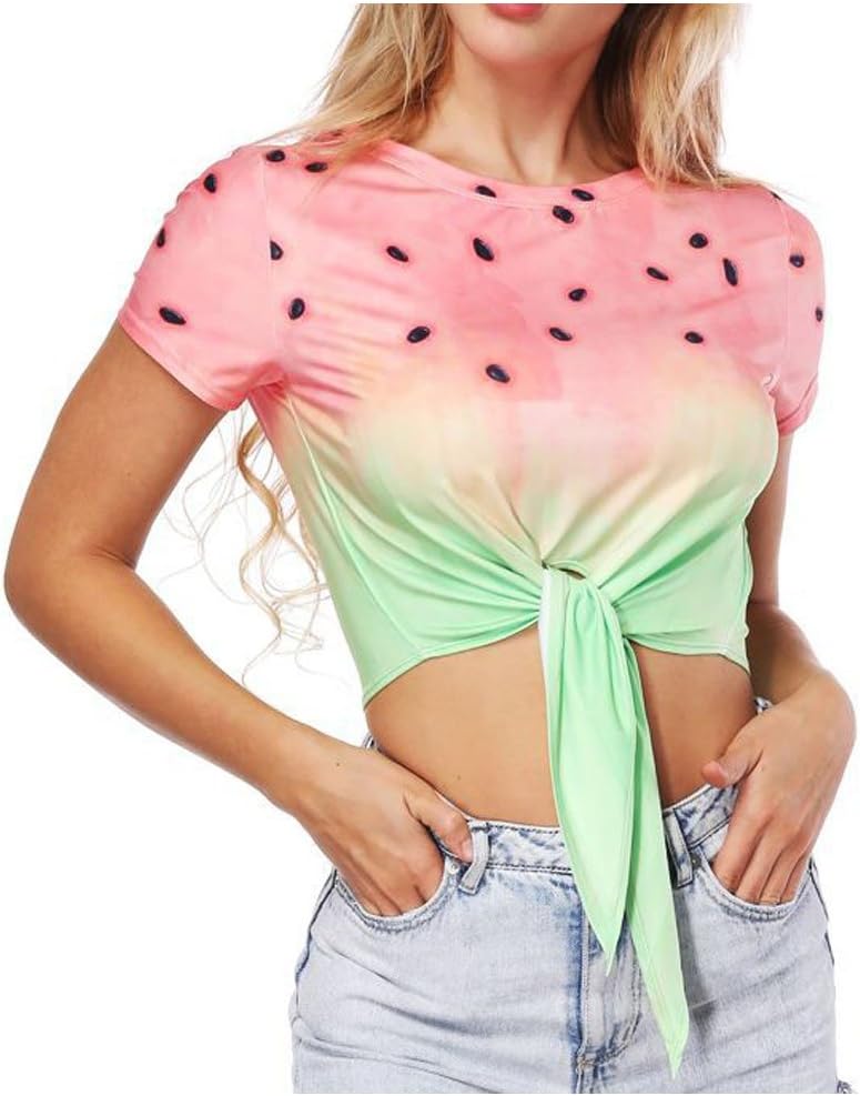 MHOTCIG Women Summer Print T-Shirt Party 3D Casual School Sexy Tops