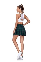 Women's Pleated Skirt Green Plaid High Waisted Golf