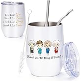 DDDDXO Golden Girls TV Show Merchandise Keepsake, Birthday/Housewarming Tumbler Gifts for Fans//Women/Friends, Stainless Steel Stemless Wine Cup with Lid, 12oz, White