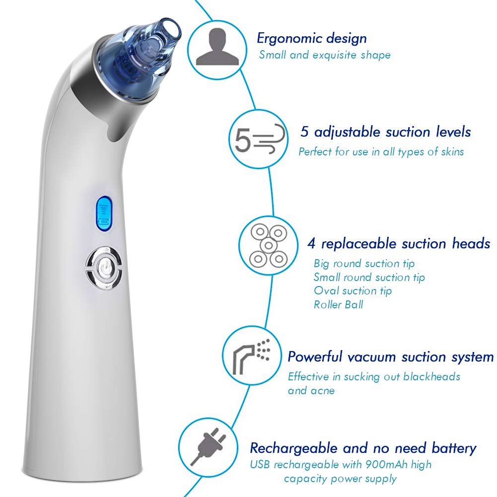 Blackhead Remover Pore Vacuum, Electric Blackhead Vacuum Cleaner Blackhead Extractor Tool Device Comedo Removal Suction Beauty Device USB Rechargeable for Women Men