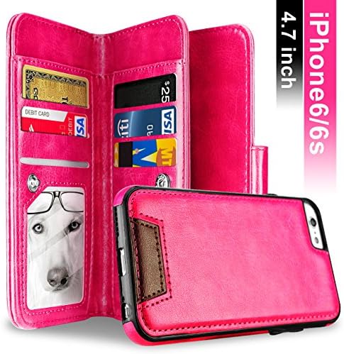 iPhone 6 Case, iPhone 6S Case, Samcore Leather Wallet flip Case with Detachable Folio, Card Slots, Premium PU Leather, Gift Box for iPhone 6/6S [4.7 INCH] [ROSE PINK]