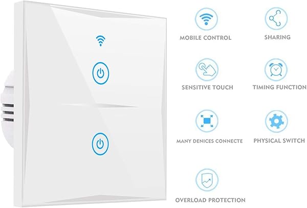 Interruptor de luz inteligente wifi compatible con Alexa pantalla tctil de cristal con aplicacin Smart Life Google Home Timging Fuction no requiere hub blanco 24 GHz N Wire Needed 2 vas