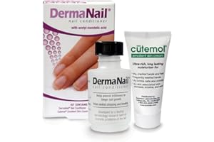 DermaNail Nail Strengthener & Cuticle Cream Set - Fingernail Care Kit with Liquid Nail Strengthener & Cutemol Cream (11.5g Sample) Healthy Growth - Repair for Brittle, Damaged, Thin, & Peeling Nails
