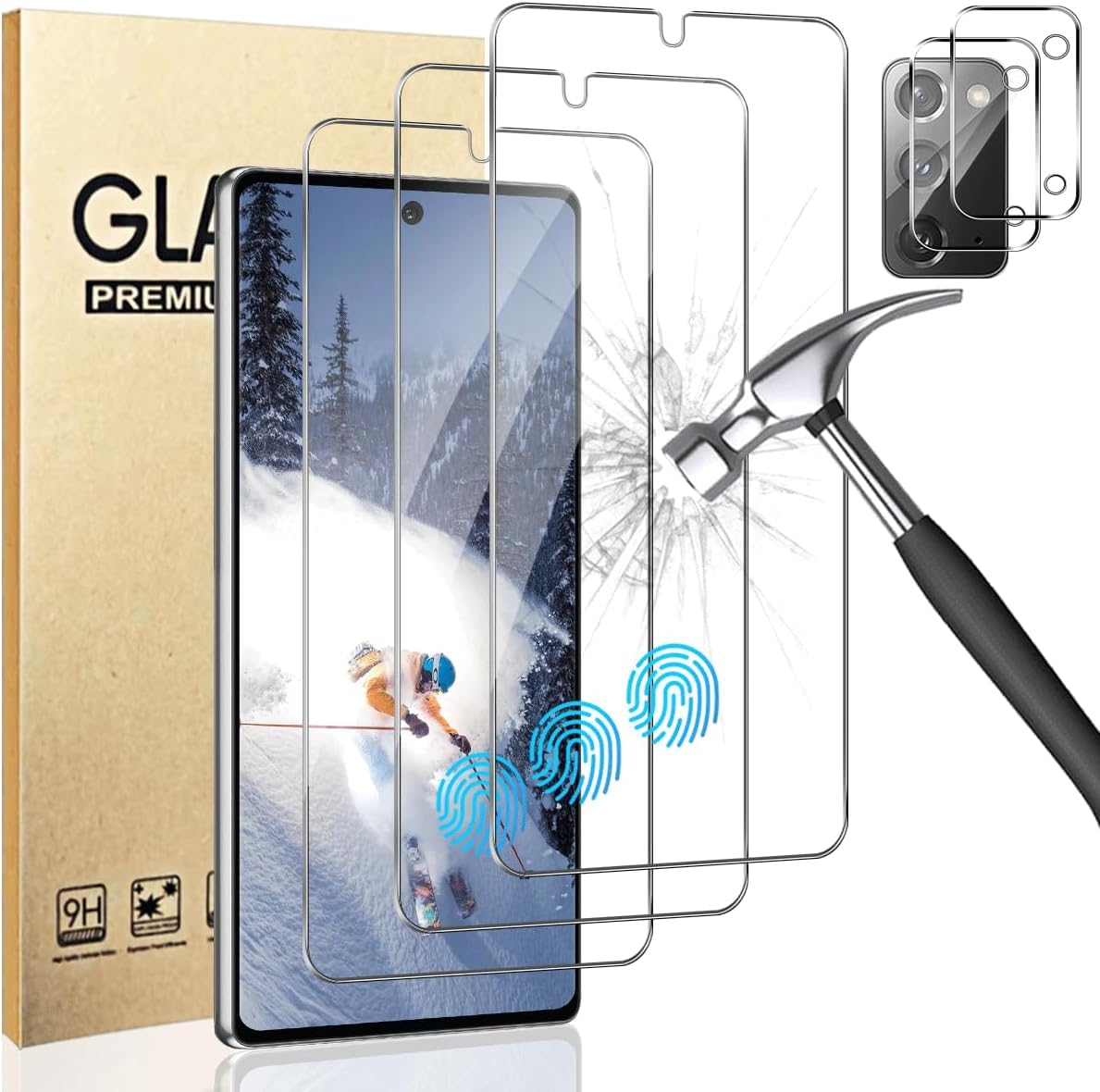 Photo 1 of 3+2 Pack for Note 20 Screen Protector with Camera Lens Protector, Full Clarity Coverage, 9H Tempered Glass, Ultrasonic Fingerprint Support, Anti Bubble, for Samsung Note 20 (6.7 Inch)