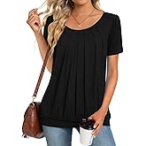 Anymeet 2026 Women's Spring Summer Tunic Tops Short Sleeve Casual Tshirt for Leggings Pleated Blouses