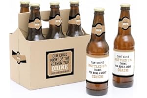 BIG DOT OF HAPPINESS Coach Appreciation Gift - First Day of School Gifts for Women and Men - 6 Beer Bottle Label Stickers and 1 Carrier