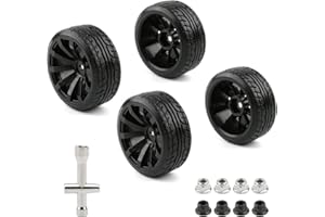 Rchobbytop 4pcs 1/10 RC Drift Wheels 12mm Hex Drift Wheels and Tires for HSP Redcat HPI Tamiya 3RACING Kyosho Traxxas Wltoys MST Exceed RC Drift Car, with 8pcs Flange Lock Nuts and Wrench