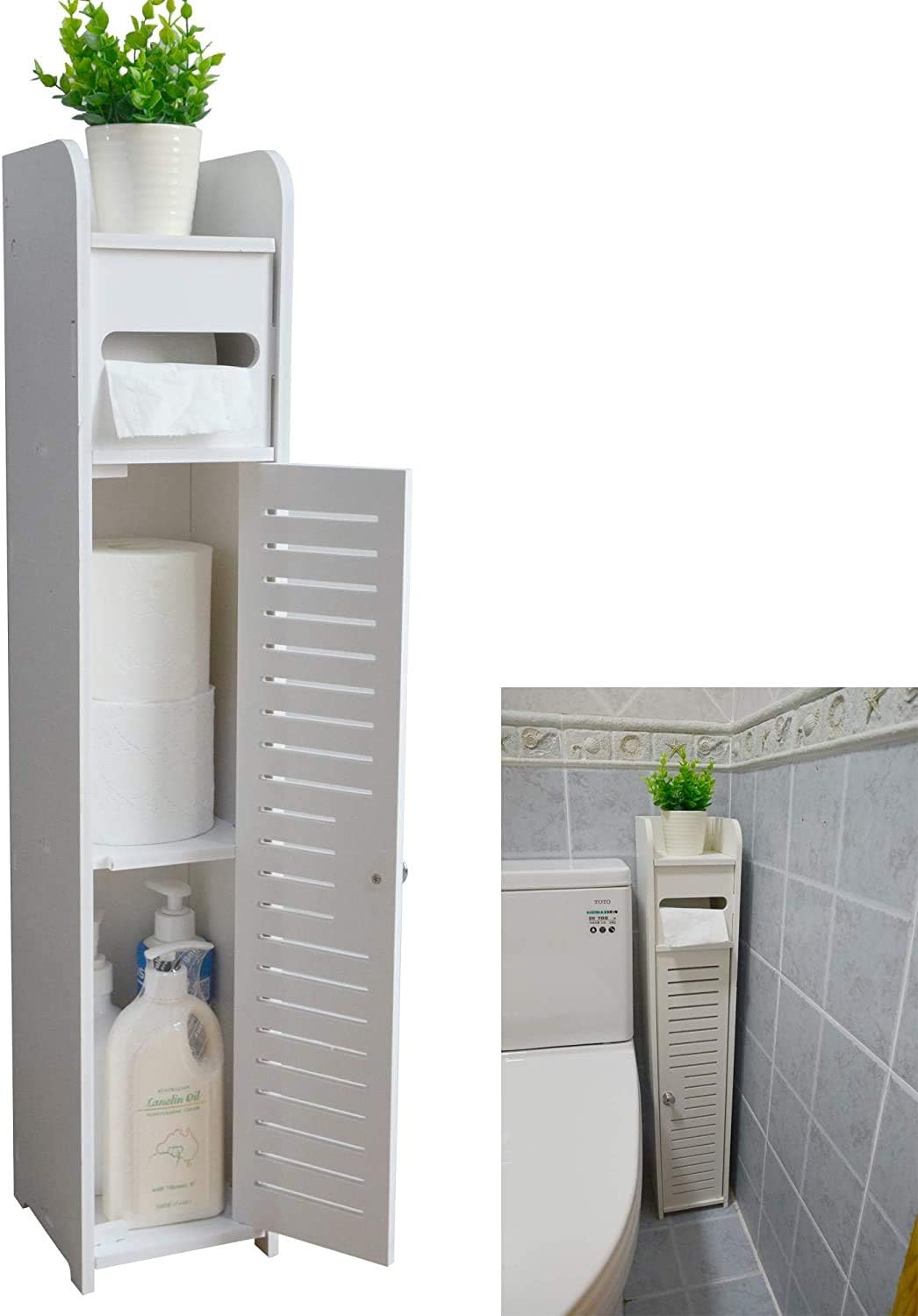 Gtwin White Bathroom Cabinet Floor Standing Waterproof 3 Drawers Bathroom Storage Cupboard Bathroom Toilet Furniture Storage Organizer Unit Cabinets Sch Furniture