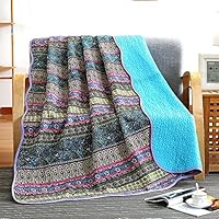 NEWLAKE Quilt Throw Blanket with Reversible Floral Patchwork, Blue Jacquard, 60X78 Inch