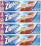 Ziploc Double Zipper Freezer Bags, Gallon, 60 Bags (4 X 15 Count Boxes)