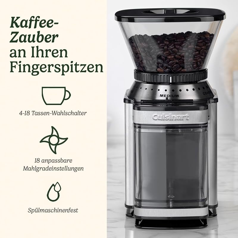 Kaffeemühle | Kaffeemühle für zu Hause | 4-18 Tassen | 18 Mahlgradeinstellungen | verschiedene Brühstärken - Espresso, Cold Brew, Latte, Cappuccino | spülmaschinenfest | einfach zu bedienen