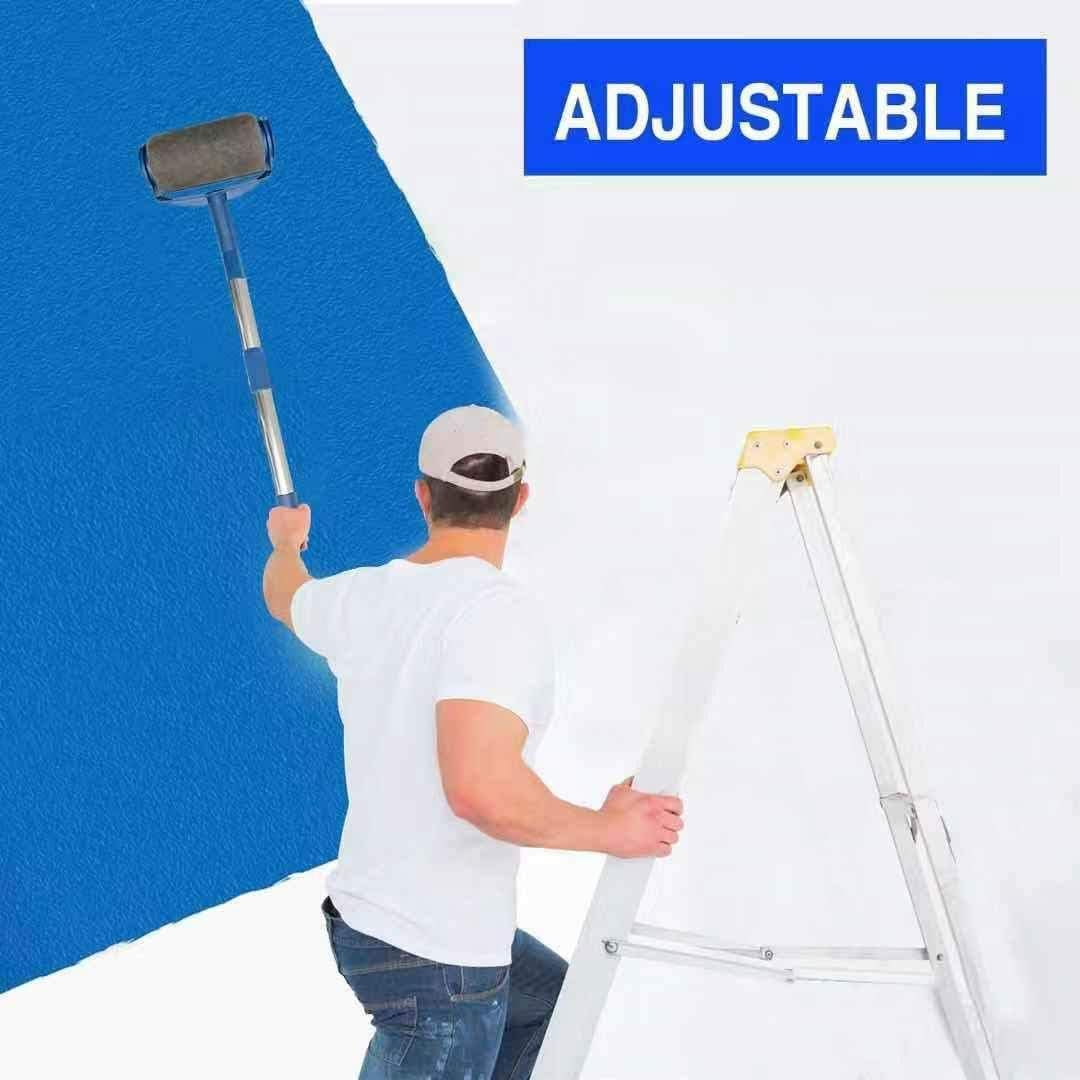 Paint Roller Kit, 9PCS DIY Wall Printing Brush kit with Paint Runner Pro Brush, Wall Printing Brush, 3 Telescopic Poles for House, School & Office Wall, Ceiling - - 