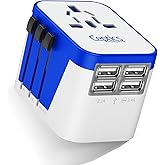 Ceptics Universal Travel Adapter Plug World Power W/ 4 USB Ports - Charge Cell Phones, Smart Watches, iPhones - For Internati