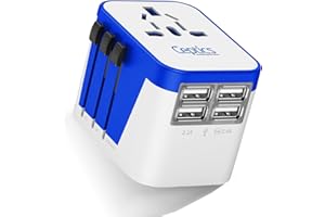 Ceptics Universal Travel Adapter Plug World Power W/ 4 USB Ports - Charge Cell Phones, Smart Watches, iPhones - For International Europe, China, UK, UAE, Australia - Type A, C, G, I