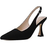 Susanny Slingback Kitten Heels Elegant Dressy Pumps for Women Closed Pointy Toe Sexy Chunky High Heels Wedding Bride Prom Party Dress Shoes