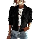 Kwoki Women's Corduroy Jackets Casual Button Down Cropped Shacket Fashion Trendy Crop Top Blazers