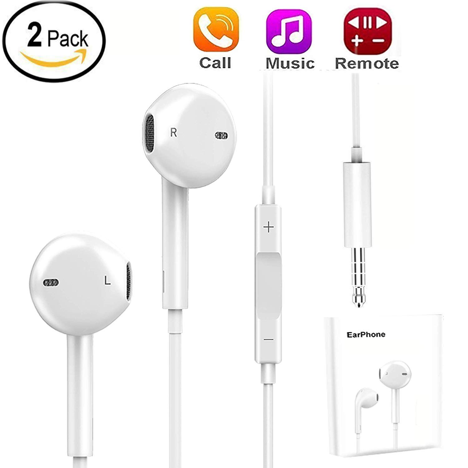 Sports Headphones Volume Control, Ofspower Wired In-Ear Earbuds Microphone for iPhone Ipad Ipod Samsung, Deep Bass Noise Canceling Earphones Mic and Remote, Compatible with iOS and Android 3.5 WHITE