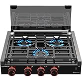 CAMPLUX Elite RV Stove 3 Burners, 21,000 BTU Propane Cooktop with Tempered Glass Cover & Flame Failure Protection, 21-Inch Sl