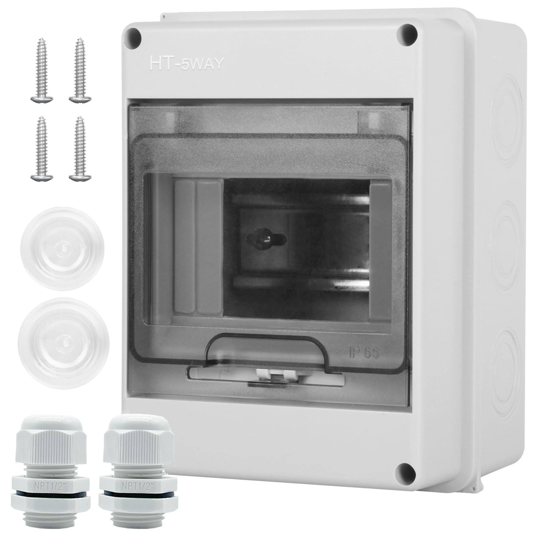 Photo 1 of XINYIELE Waterproof Distribution Protection Box, ABS Plastic Breaker Electrical Box and Transparent Cover IP65, for Indoor Outdoor Wall Circuit Breaker (HT-5WAY)