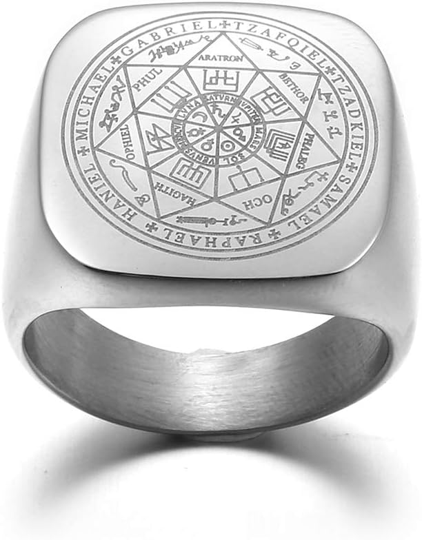 Blackout Ring Talisman of the 7 Archangels Magic Amulet Protection Pentagram Solomon Talisman in Stainless Steel