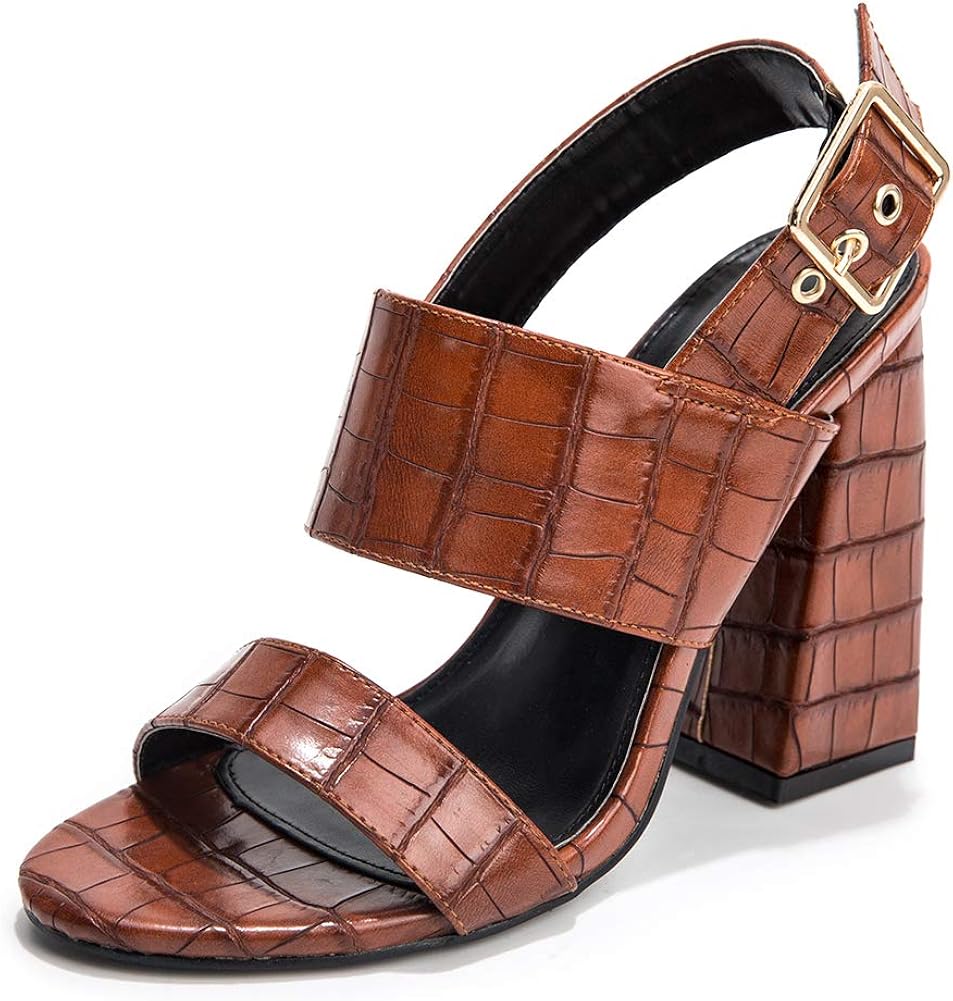 Amazon.com | LIURUIJIA Women's Ankle Strap Chunky High Heel Dress Sandals Faux Leather Open Toe 