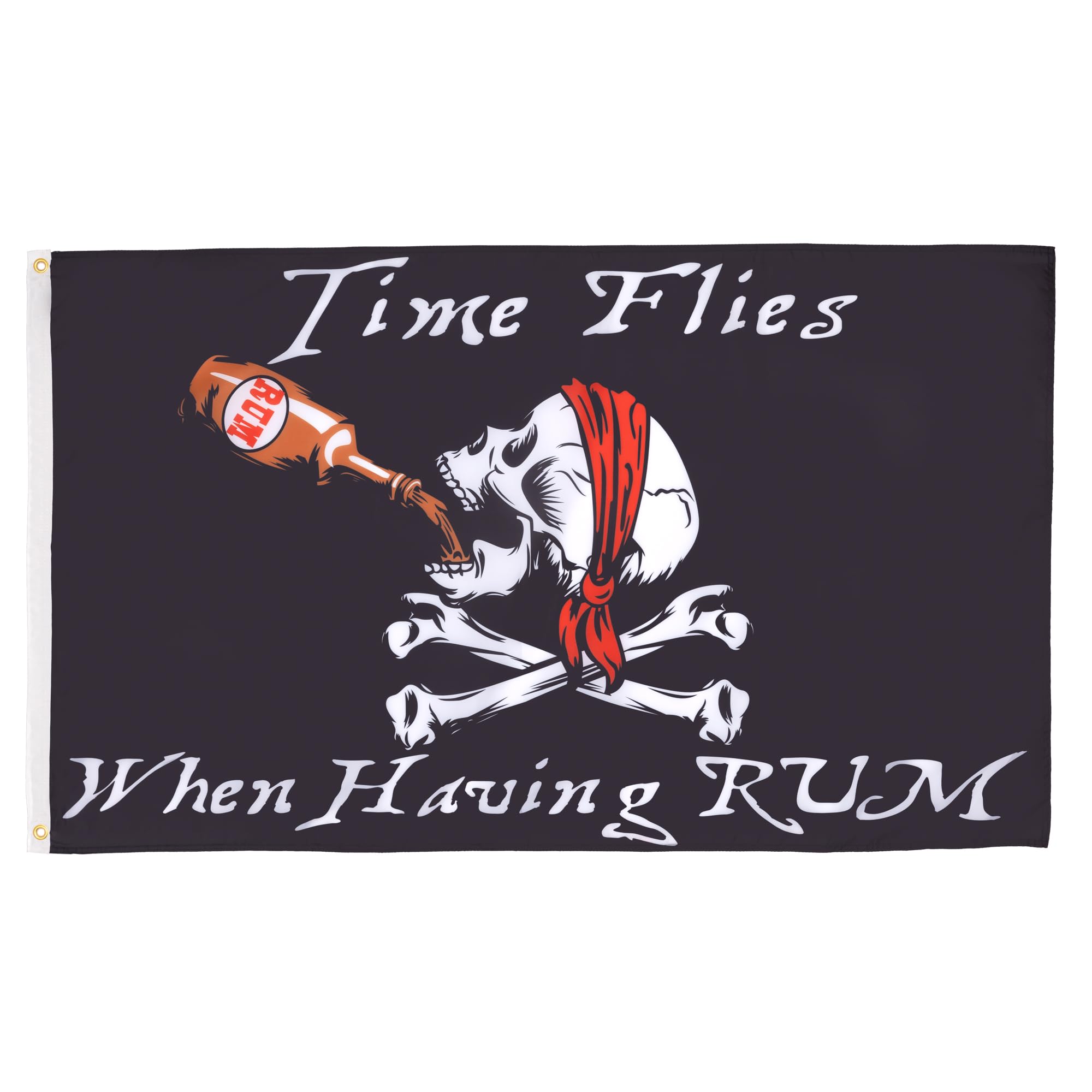 AZ FLAG - Pirate Time Flies When Having Rum Flag - 3x5 Ft - 100D Polyester Skull Pirates Banner with Two Metal Grommets - Fade Resistant - Vivid Colors - 3' x 5' Feet - 150x90 Cm