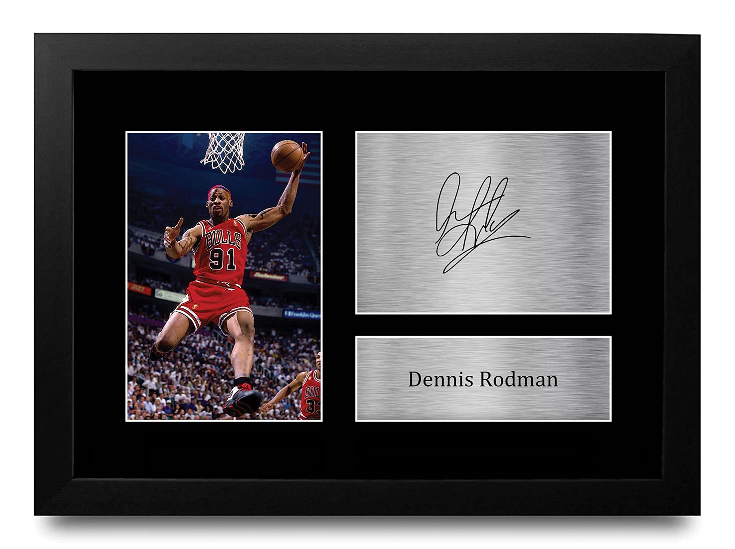 HWC Trading Dennis Rodman Chicago Bulls Gifts Printed Signed Autograph Picture for American Rules Football Memorabilia Fans - A4 Framed