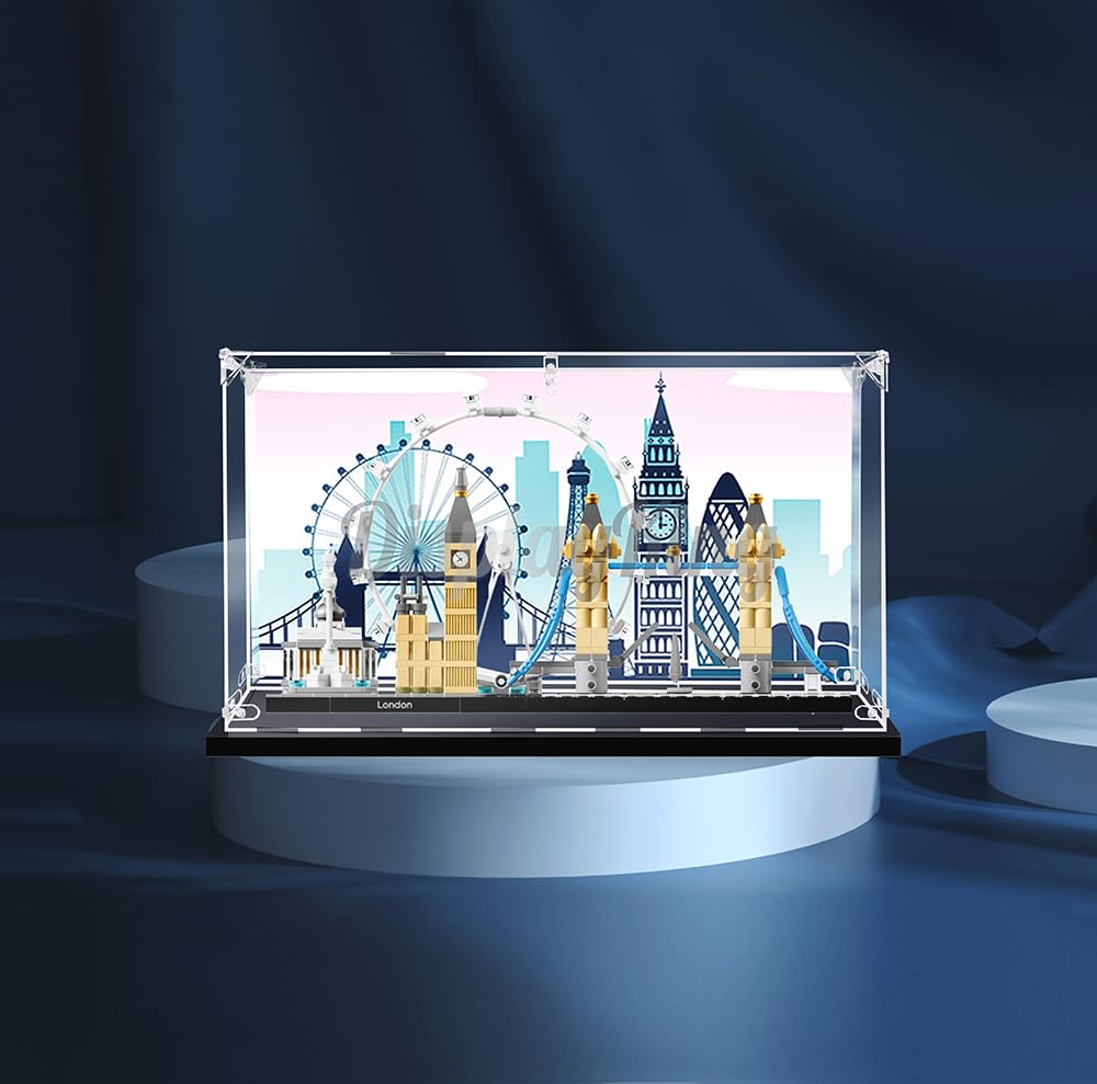 Acrylic Display case for Lego Architecture London 21034( (Lego Set is not Included) (with Background)