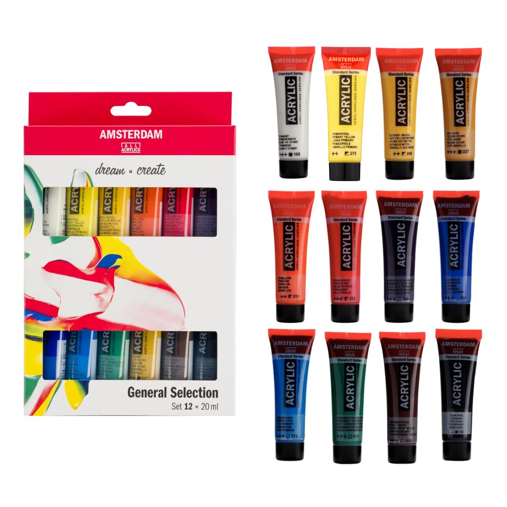 Amsterdam Standard Series Acrylic Paint Set for Beginners | Color Mixing Set (12 x 20 ml Tubes) | Basic Color Selection