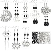 SUNNYCLUE 1 Box 10 Pairs Halloween Earring Making Kits Sun Moon Star Charms Crescent Charm Gothic Style Charms Teardrop Round Glass Beads for Jewelry Making Kits DIY Dangle Earrings Gift Supplies