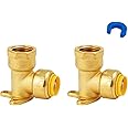 SUNGATOR 1/2 Inch Drop Ear Elbow, 1/2 Inch x 1/2 Inch FNPT, No Lead Brass Push to Connect Plumbing Fittings to Connect PEX, Copper, CPVC, With 1 Disconnect Clip, Pack of 2
