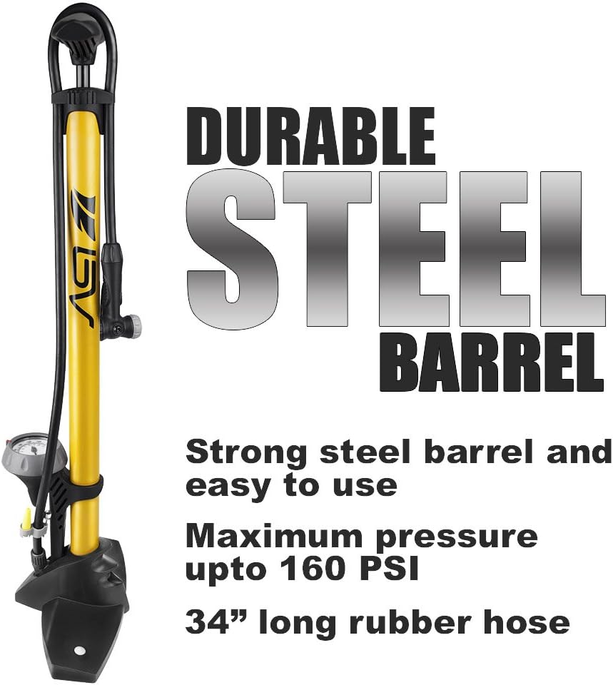 BV Bicycle Ergonomic Bike Floor Pump with Gauge & Smart Valve Head, 160 psi, Automatically Reversible Presta and Schrader : Floor Bike Pumps : Sports & Outdoors