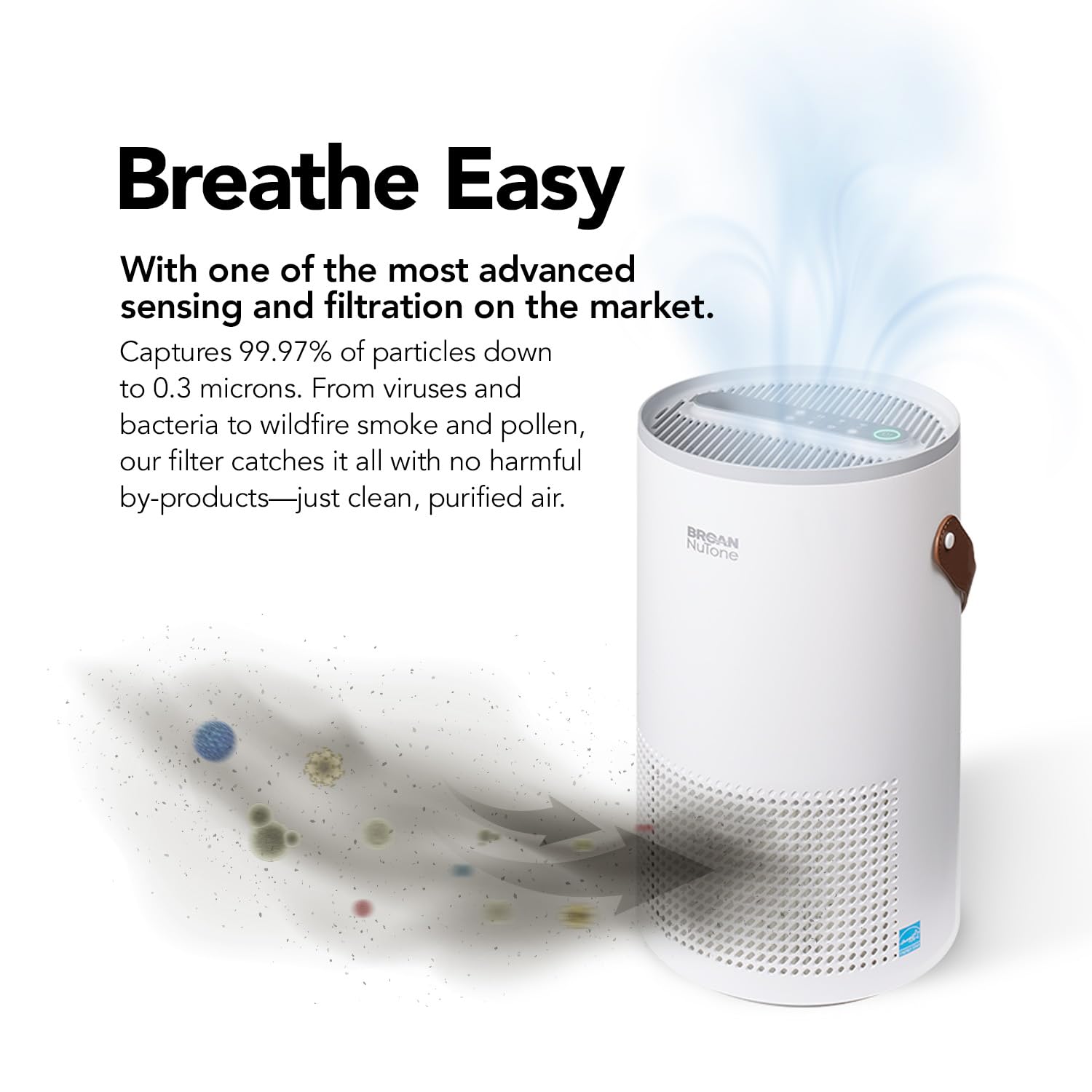 Broan-NuTone BNAP-100 Air Purifier with Verified Zero Ozone and Auto Particulate Sensing to Detect and Remove Pollutants, True HEPA