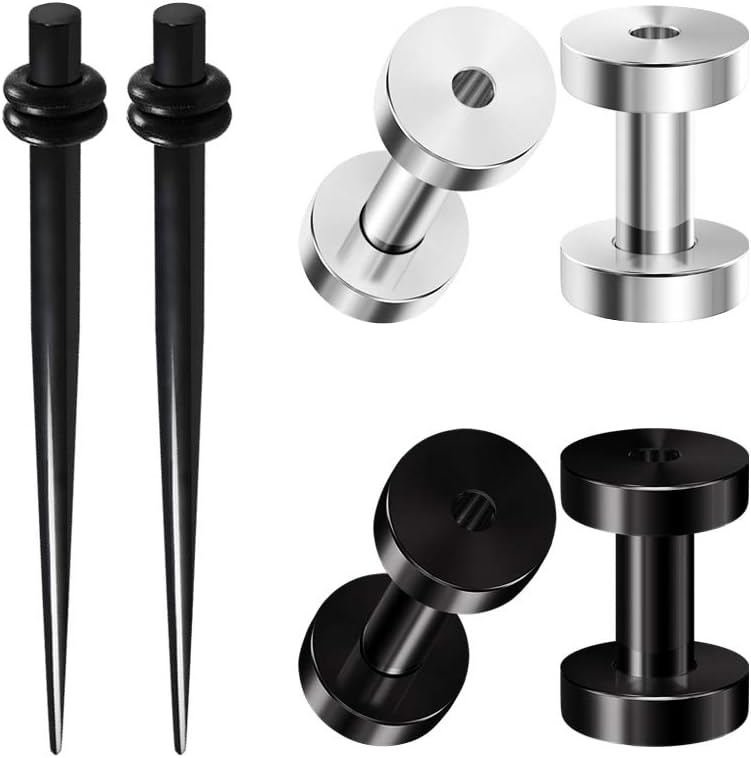 BIG GAUGES 3 Pairs Black Acrylic Anodized 316L Surgical Steel Taper Expander Screw Flesh Tunnel Piercing Jewelry Stretching Ear Plugs