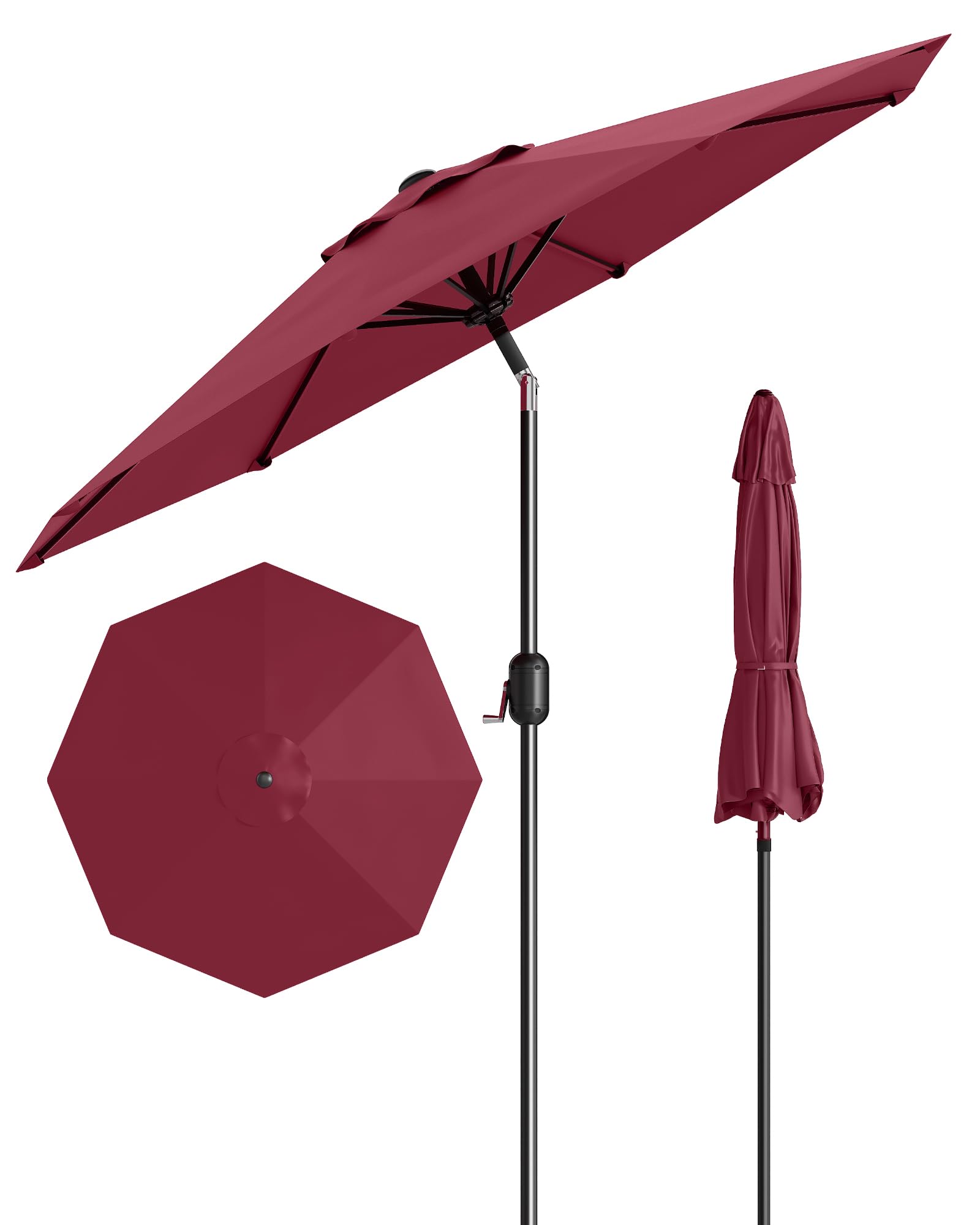 Photo 1 of GarveeLife 9 ft Outdoor Patio Umbrella, Outdoor Table Umbrella, Market Umbrella with Push Button Tilt and Crank, 8 Sturdy Ribs UV Protection Waterproof for Garden, Deck, Backyard, Pool (Dark Red)