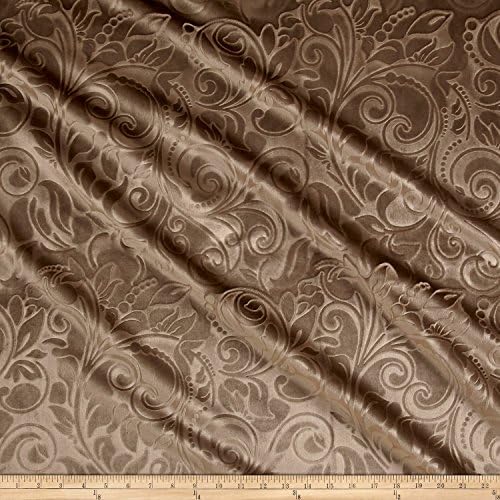 Embossed Velvet Scroll Taupe Fabric By The Yard