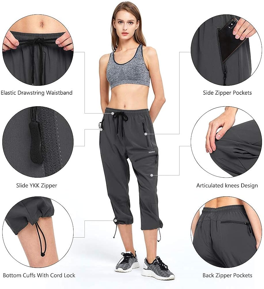 MOCOLY Women's Cargo Hiking Pants Elastic Waist Quick Dry Lightweight Outdoor Water Resistant UPF 50+ Long Pants Zipper at  Women’s Clothing store