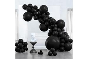PartyWoo Black Balloons 127 pcs Different Sizes Pack of 36 18 12 10 5 Inch Matte Black Latex Balloon Arch Kit Garland for Graduation Halloween New Year Anniversary Birthday Party Decorations Black-Y18