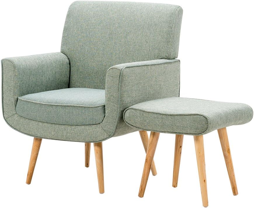 Feifeiyo 1x Nordic Retro Fabric Occasional Accent Chair With Footstool Comfy Reading Lounge Chair For Bedroom Living Room Green Amazon Co Uk Kitchen Home