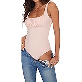 BEJONS Women's Sexy Square Neck Ruched Bodysuit Sleeveless Double Lined Tank Tops