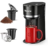 Horavie Mini Single Serve Coffee Maker for K Cup and Ground Coffee, Fast Brew One Cup Coffee Machine with Descaling Reminder 