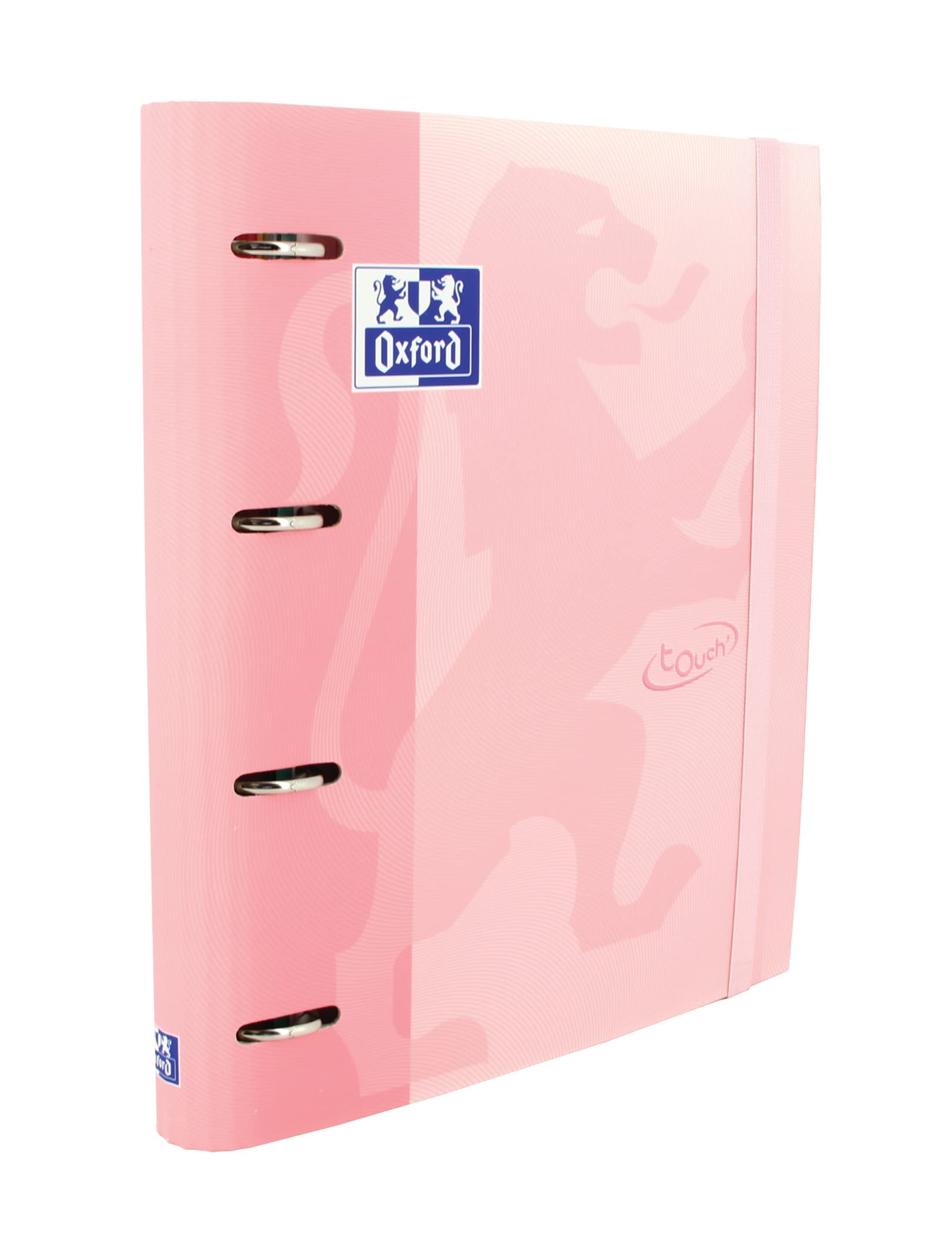 Oxford, 4 Ring Binder A4, Hard Cover, Elastic Closure, Refill 5 x 5 Grid and 5 Colour Strips, Sticker Sheet, Pink Flamingo Touch