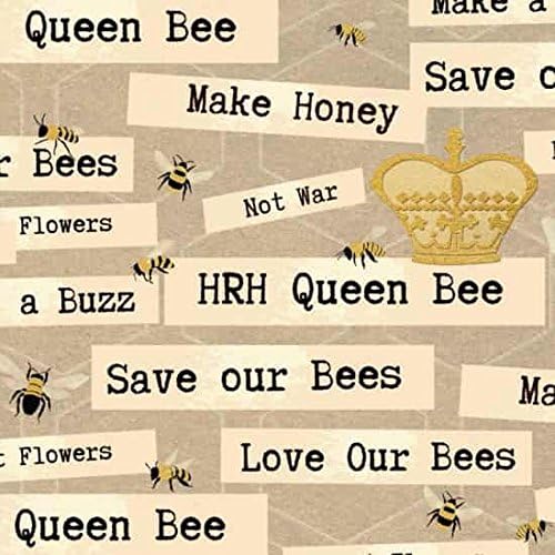 Cotton Fabric - Fat Quarter - Studio E - Save Our Bees - Words Beige