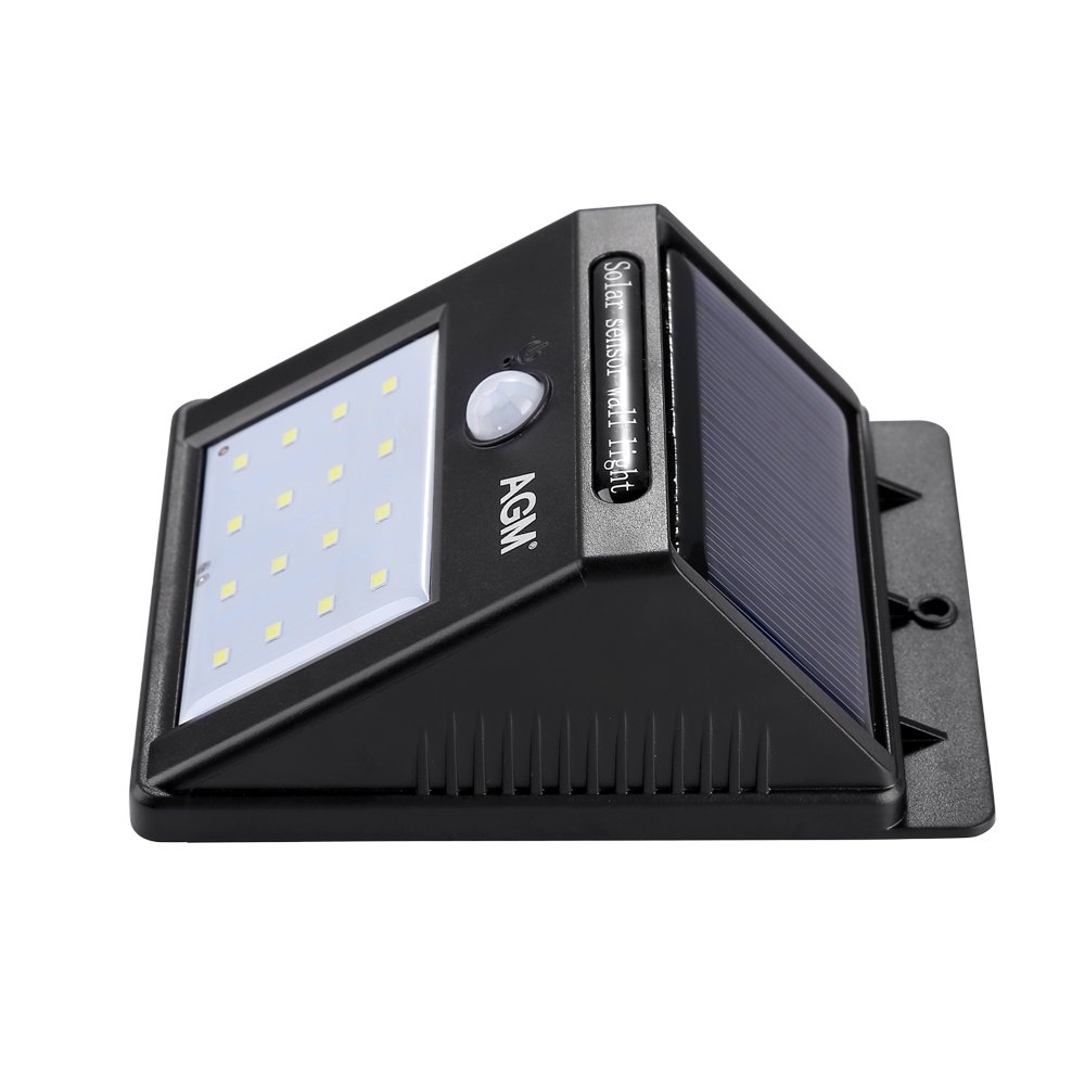 AGM Lamparas Solares 16 LEDs Impermeable Luz Solar con Sensor de Movimiento Focos para Pared Exterior, Iluminación de Exterior y Seguridad