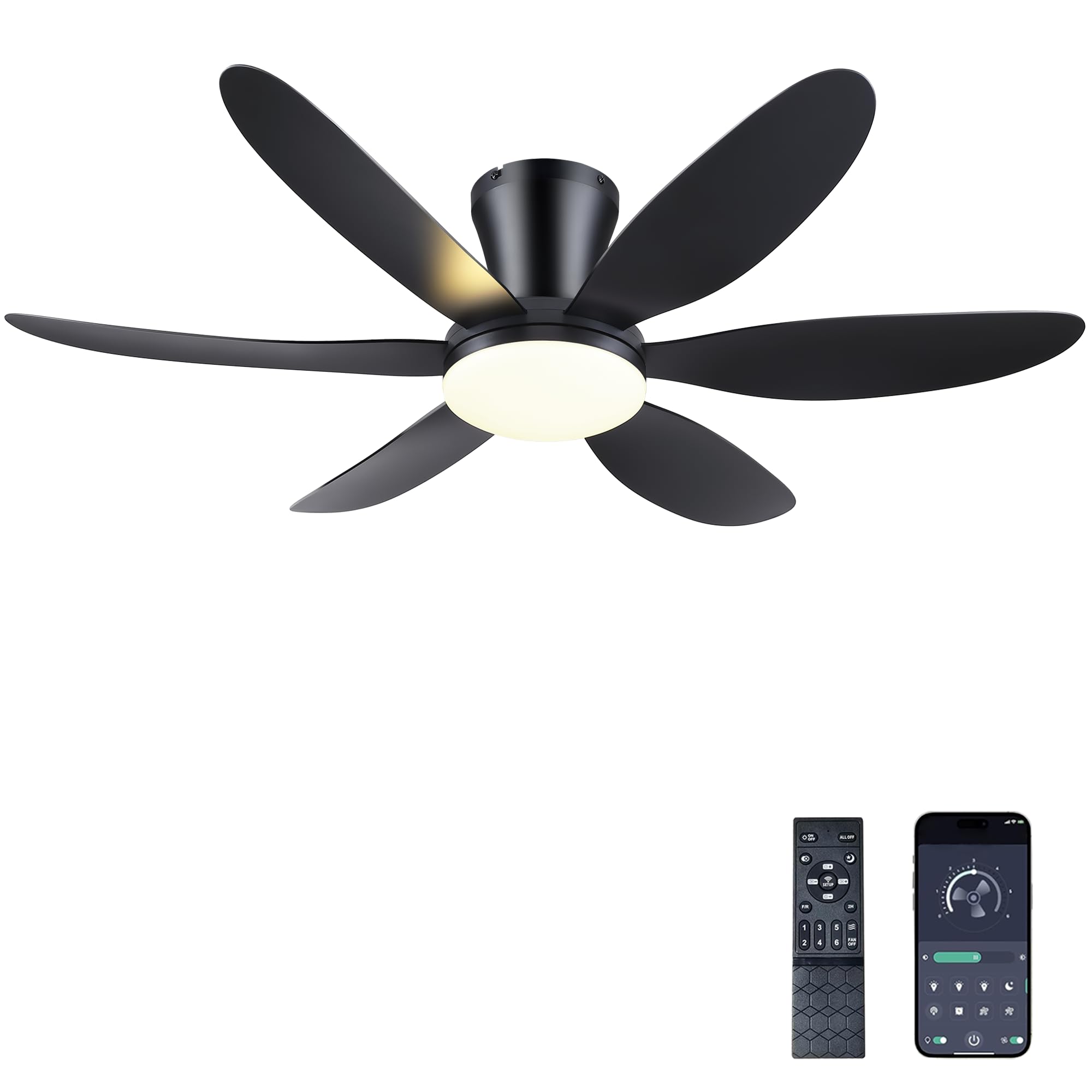 Photo 1 of GJeg Ceiling Fans with Lights,42" Low Profile Ceiling Fan with Light and Remote Control,Flush Mount, Reversible, Dimmable, Noiseless, Black Ceiling Fan for Bedroom