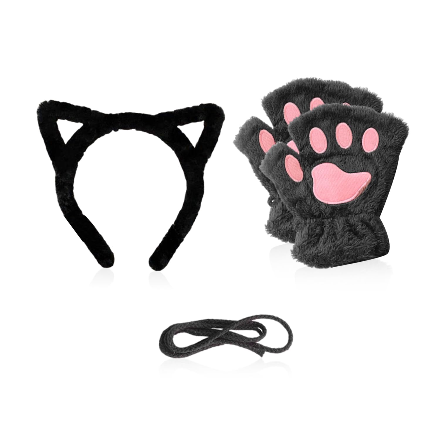 CQQNIU 1 Pair Of Cat Claw Gloves, 1 Cat Ear Headband, Cute Plush Decoration, Fingerless Gloves, Warm And Cold-Proof Gloves