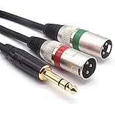 SiYear 10FT 6.35mm (1/4inch) TRS Male Plug to 2 Dual XLR Male Stereo Unbalanced Y Splitter Patch Microphone Cable Cord （3M）