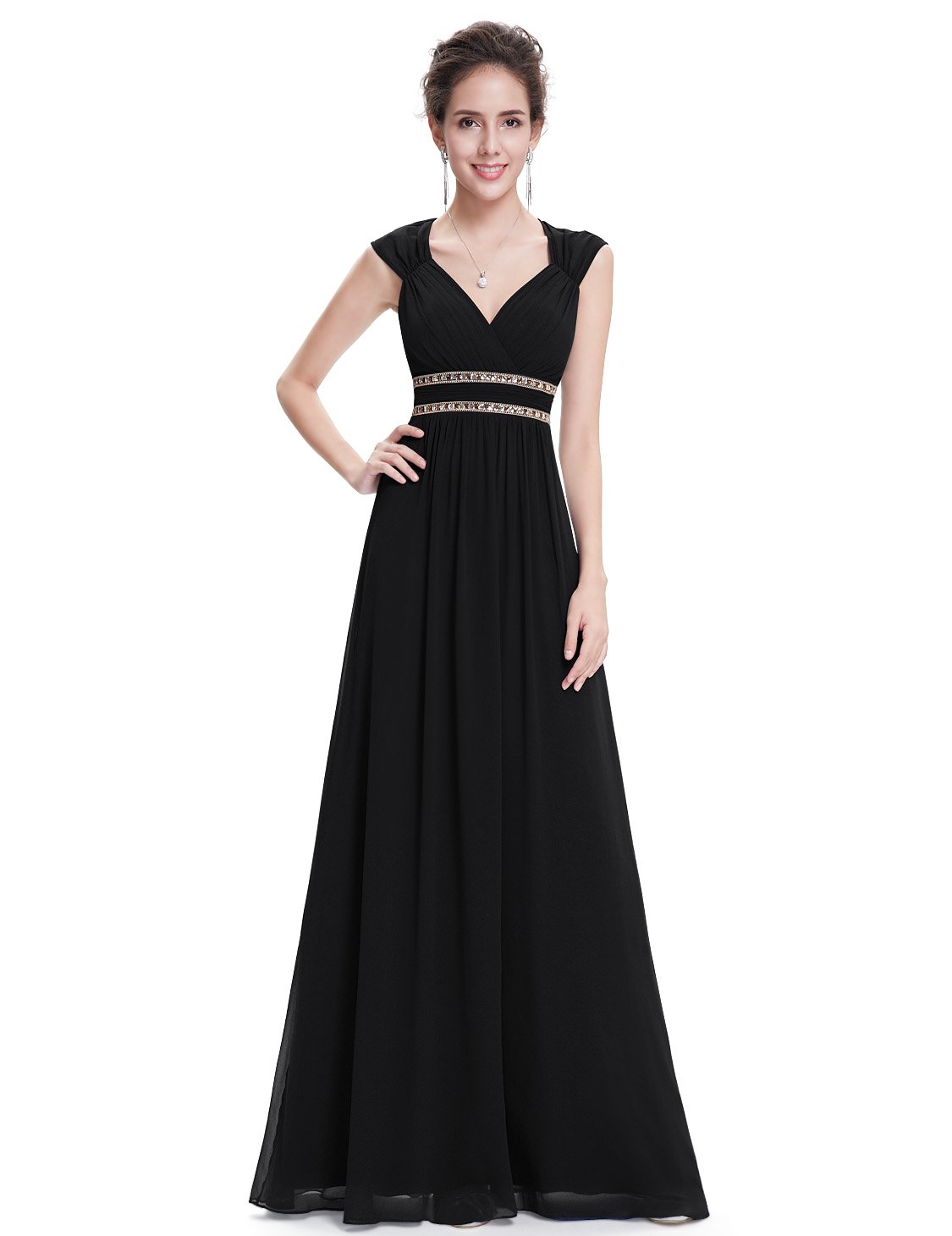 Ever-Pretty-Womens-Sexy-V-Neck-Sheer-Open-Back-Long-Military-Ball-Dress-18-US-Black